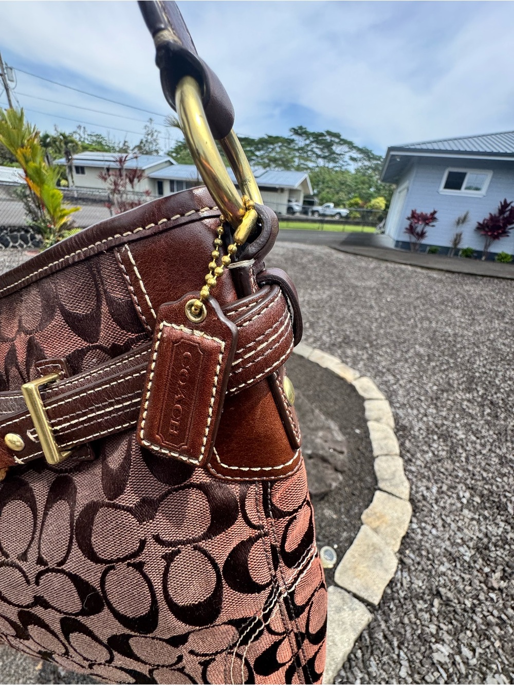 Coach Signature Buckle Hobo Shoulder Bag Brown Jacquard Pink Lining 2008 - Picture 14 of 16